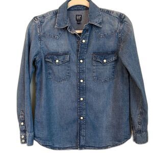 GAP Kids Snap Button Shirt Size‎ XL (12) Unisex Medium Wash Long Sleeve